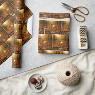 Glas Weißwein in Herbstlaub Geschenkpapier