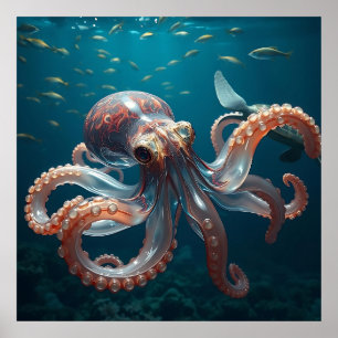 Glasartige Oktopus im tiefen Meer Poster