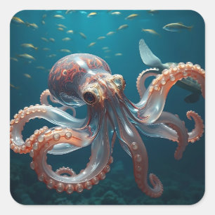 Glasartige Oktopus im tiefen Meer Quadratischer Aufkleber