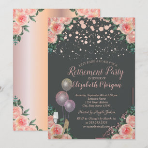 Glasballons Absätze Florale Rose Gold Pensionierun Einladung
