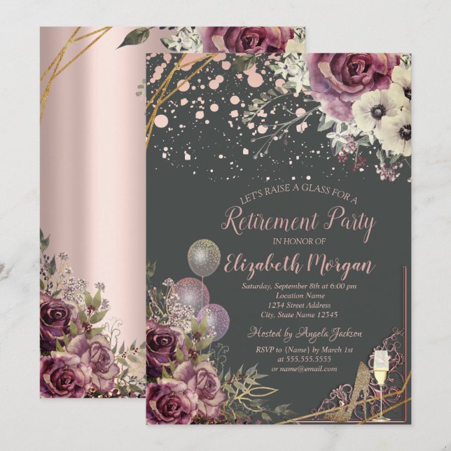 Glasballons Glitzer Heels Blume Rente Einladung (Vorne/Hinten)