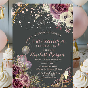 Glasballons Glitzerschuhe Blumen Quinceañera Einladung