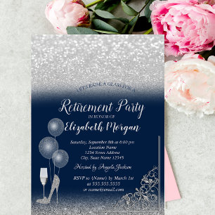 Glasballons Silber Glitter Navy Blau Ruhestand Einladung