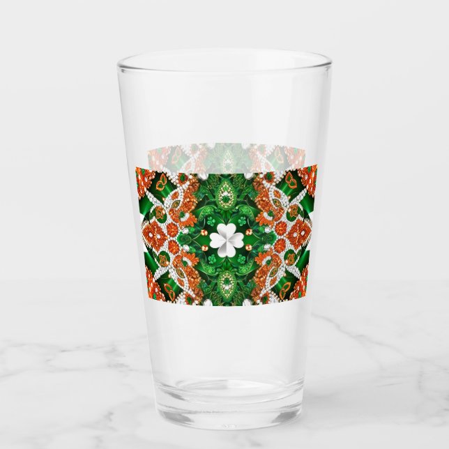 Glasbecher mit Irish Colors Kleeblatt Glas (Vorderseite)