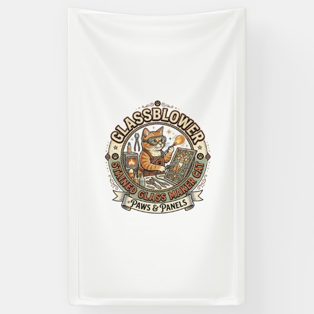 Glasbläser Bleiglasmacher Katze Glasbläser St Banner (Vertikal)