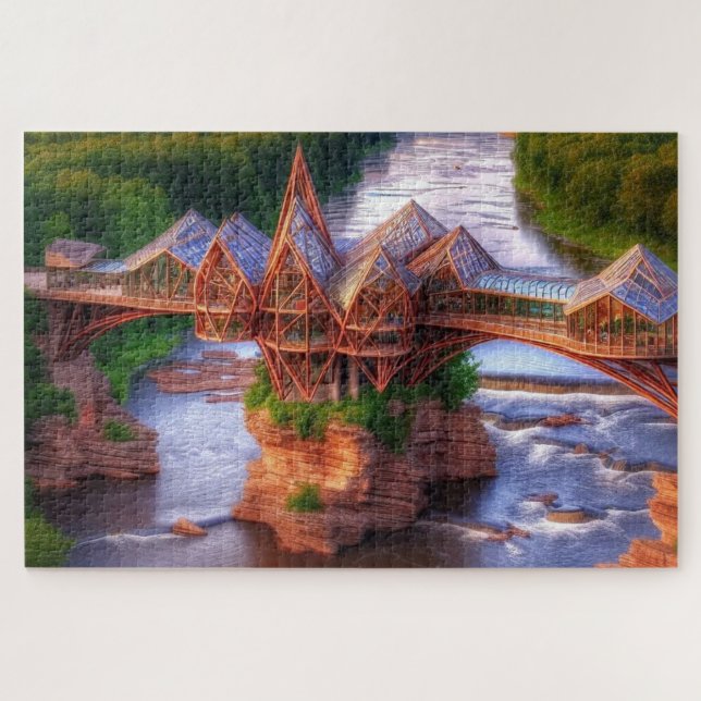 Glasbrücke über den Fluss herausfordernd  Puzzle (Horizontal)