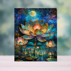 Gläserne Lotus-Blüten im Mondschein Acrylschild