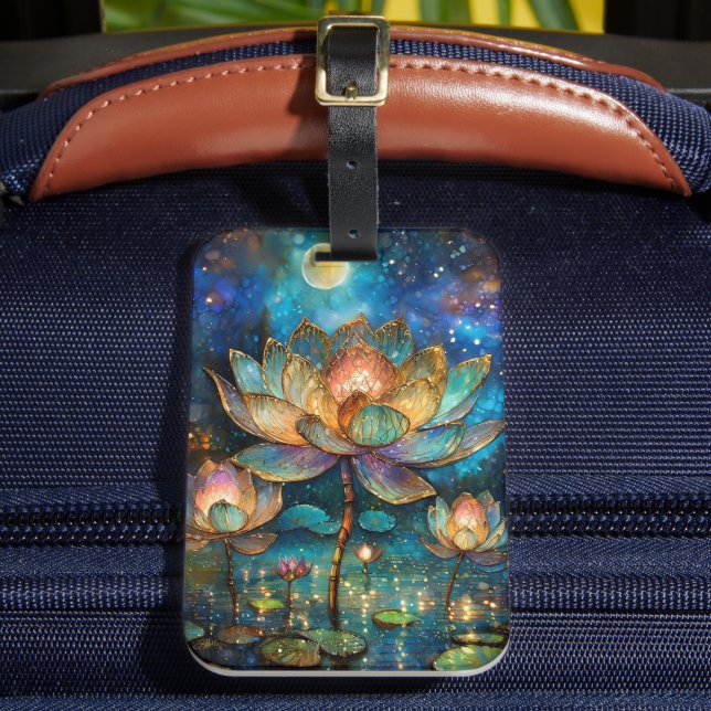 Gläserne Lotus-Blüten im Mondschein Gepäckanhänger (Vorderseite Insitu 2)