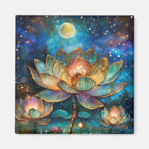 Gläserne Lotus-Blüten im Mondschein Magnet
