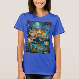 Gläserne Lotus-Blüten im Mondschein T-Shirt