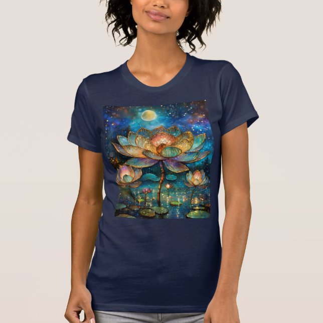 Gläserne Lotus-Blüten im Mondschein T-Shirt (Vorderseite)