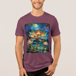 Gläserne Lotus-Blüten im Mondschein Tri-Blend Shirt