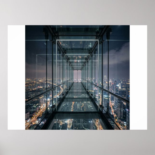 Glaserner Himmelsweg über Neon-Stadt Poster (Vorne)