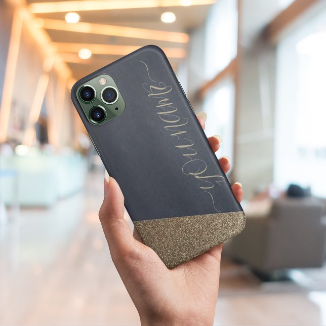 Glasfaser-Monogramm-Gehäuse für Glitzer aus Gold Case-Mate iPhone Hülle (Navy gold glitter glam monogram iphone cases)
