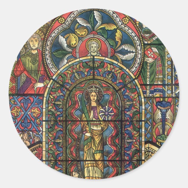 Glasfenster, Vintage Architektur Runder Aufkleber (Vorderseite)