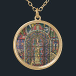 Glasfenster, Vintage Architektur Vergoldete Kette<br><div class="desc">Vintage Illustration architektonisches Element Design mit einem schönen religiösen Themenfenster aus Kirchenfenster. Die zentrale Figur ist eine Frau,  die in Roben gekleidet und eine Krone trägt,  sie ist von anderen Menschen umgeben,  darunter Saint Silvester.</div>