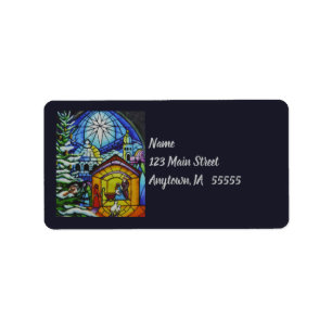 Glasfenster Weihnachten Kunst Adressaufkleber