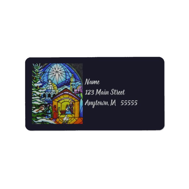 Glasfenster Weihnachten Kunst Adressaufkleber (Vorne)