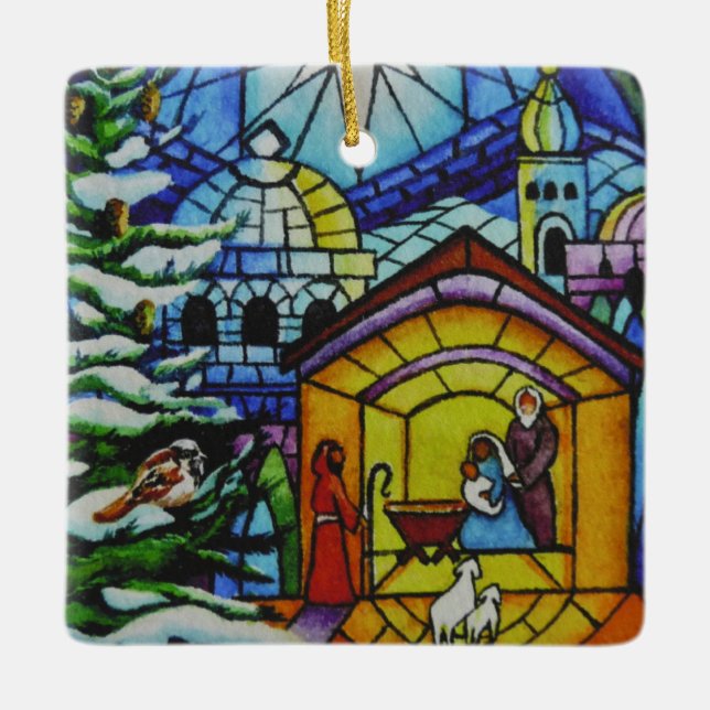 Glasfenster Weihnachten Kunst Keramikornament (Vorderseite)