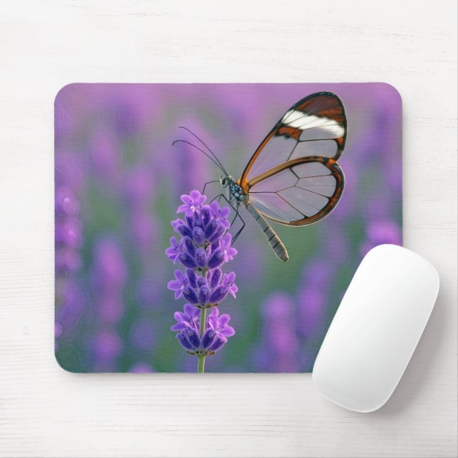 Glasflügelschmetterling auf einer Lavendelblüte Mousepad (Mit Mouse)