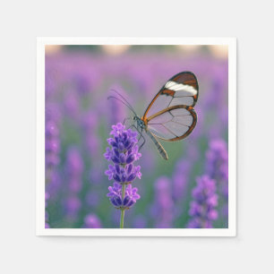 Glasflügelschmetterling auf einer Lavendelblüte Serviette