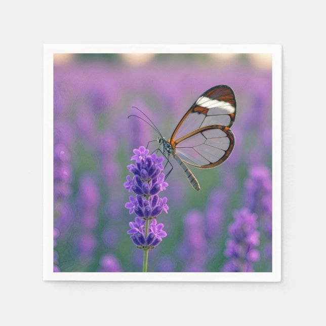 Glasflügelschmetterling auf einer Lavendelblüte Serviette (Vorderseite)