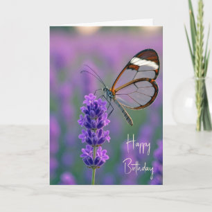 Glasflügelschmetterling zum Geburtstag auf Lavende Karte