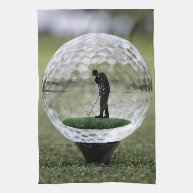 Glasgolfball mit Golf Player innen, Geschirrtuch (Vertikal)