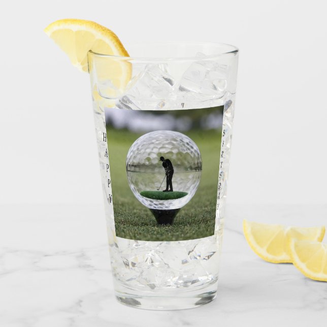 Glasgolfball mit Golf Player innen, Glas (Vorderseite Ice)