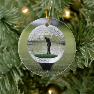 Glasgolfball mit Golf Player innen, Keramik Ornament