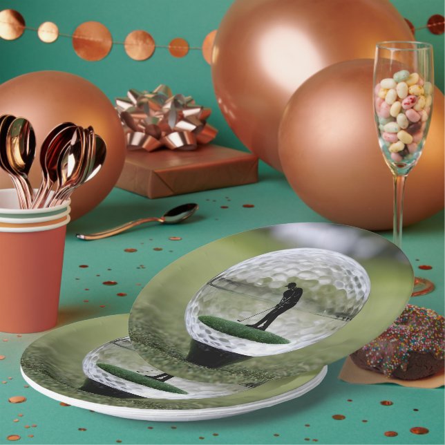Glasgolfball mit Golf Player innen, Pappteller (Multi)