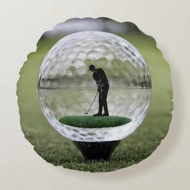 Glasgolfball mit Golf Player innen, Rundes Kissen (Vorderseite)