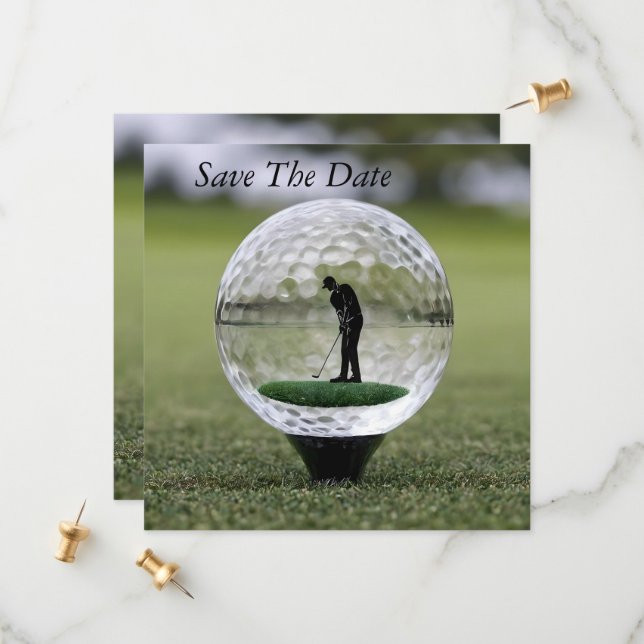 Glasgolfball mit Golf Player innen, Save The Date (Vorderseite/Rückseite Beispiel)
