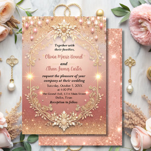 Glasgow-Rose Gold Glitzer Goldrahmen Hochzeit Einladung