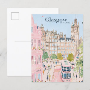 Glasgow Schottland Gouache-Malerei-Illustration Re Postkarte
