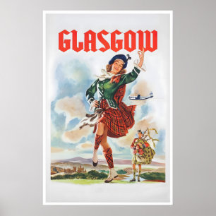 Glasgow Schottland Reiseplakat Tanz Vintage Poster