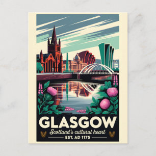 Glasgow Schottland Retro-Reiseposter-Kunst Feiertagspostkarte