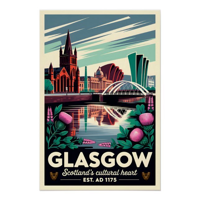 Glasgow Schottland Retro-Reiseposter-Kunst Poster (Vorderseite)
