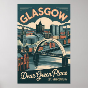 Glasgow Schottland Retro-Stil Stadtansicht Reise Poster