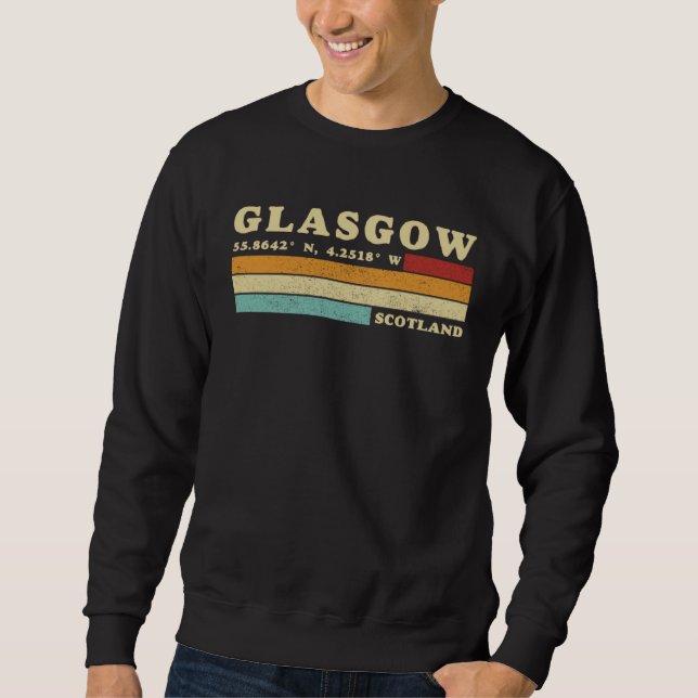 Glasgow Schottland Stadt Retro Längengrad Breiteng Sweatshirt (Vorderseite)