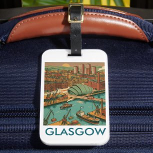Glasgow Schottland Vintage Reiseillustration Gepäckanhänger