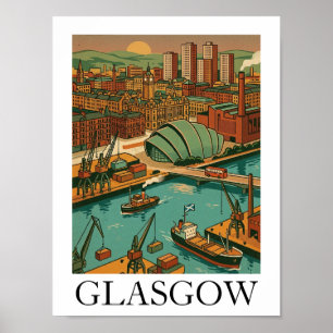 Glasgow Schottland Vintage Reiseillustration Poster