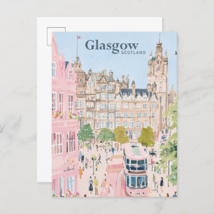 Glasgow Scotland Gouache Paint Illustration Travel Postkarte