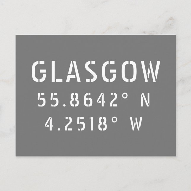 Glasgow Scotland Latitude & Longitude Postkarte (Vorderseite)