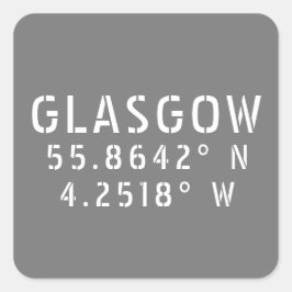 Glasgow Scotland Latitude & Longitude Quadratischer Aufkleber