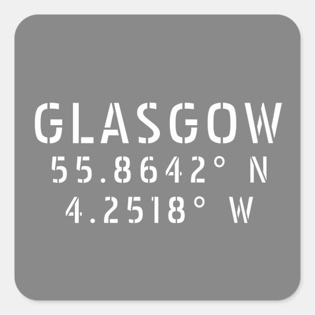 Glasgow Scotland Latitude & Longitude Quadratischer Aufkleber (Vorderseite)