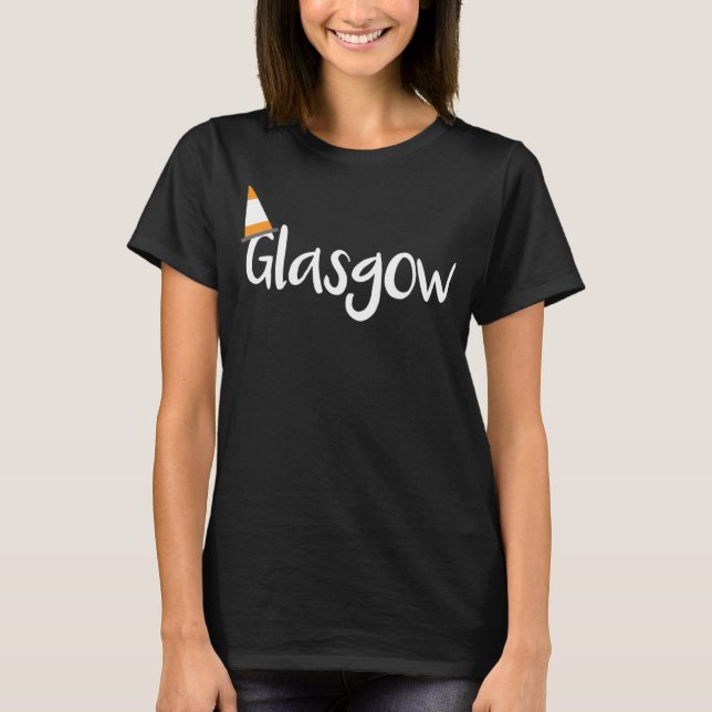 Glasgow Scotland Orange Traffic Cone Hat T-Shirt (Vorderseite)