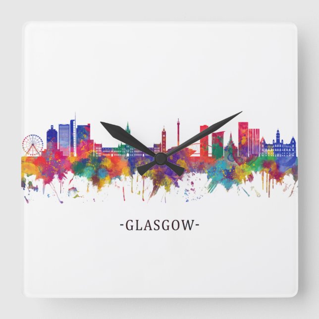 Glasgow Scotland Quadratische Wanduhr (Vorderseite)