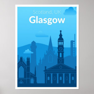 Glasgow Scotland UK Vintage Travel Illustration Poster