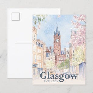 Glasgow Scotland Watercolor Painting Travel Postkarte
